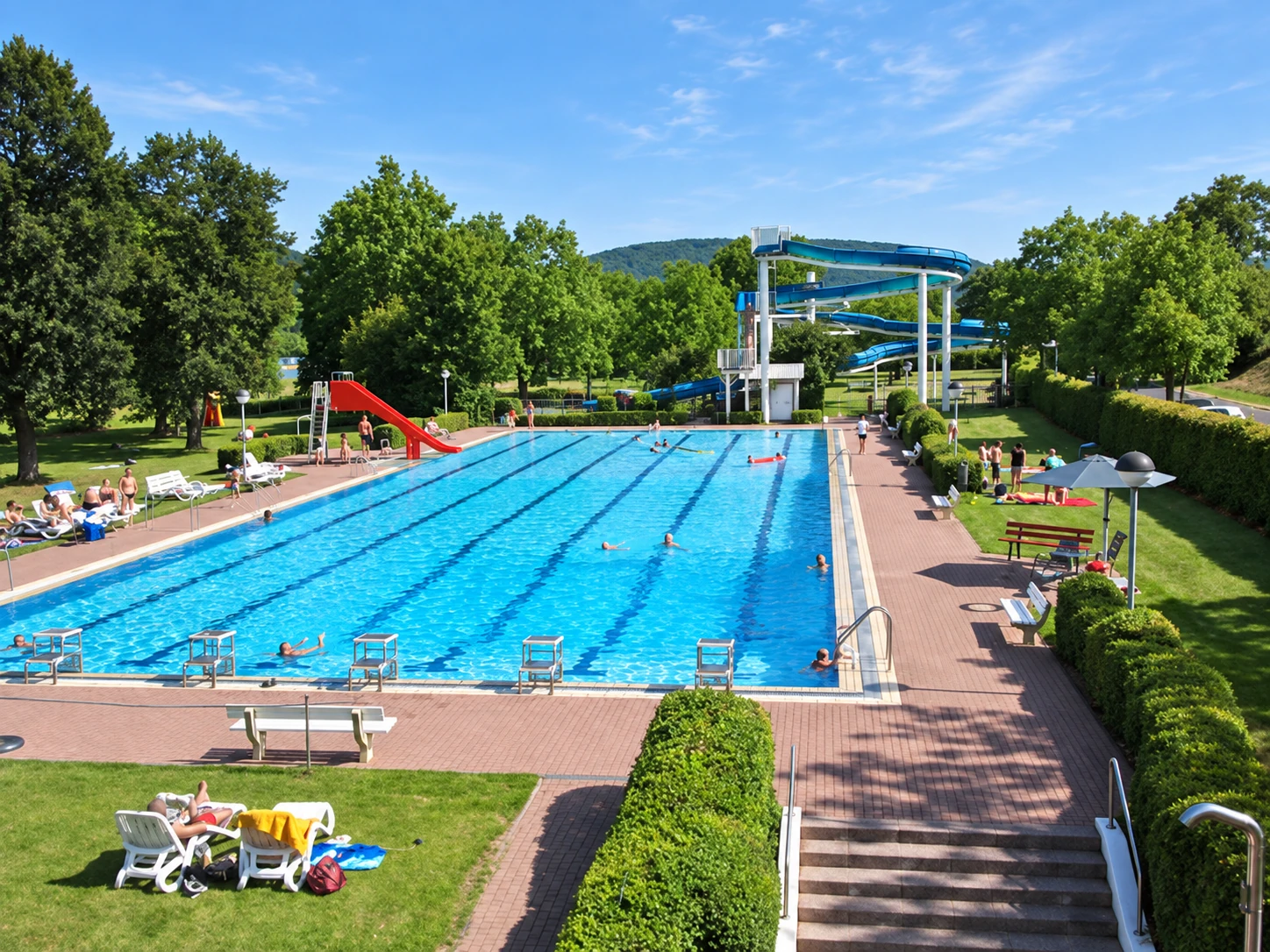 Main-Schwimmbad Klingenberg mit Schwimmbecken und Liegewiese